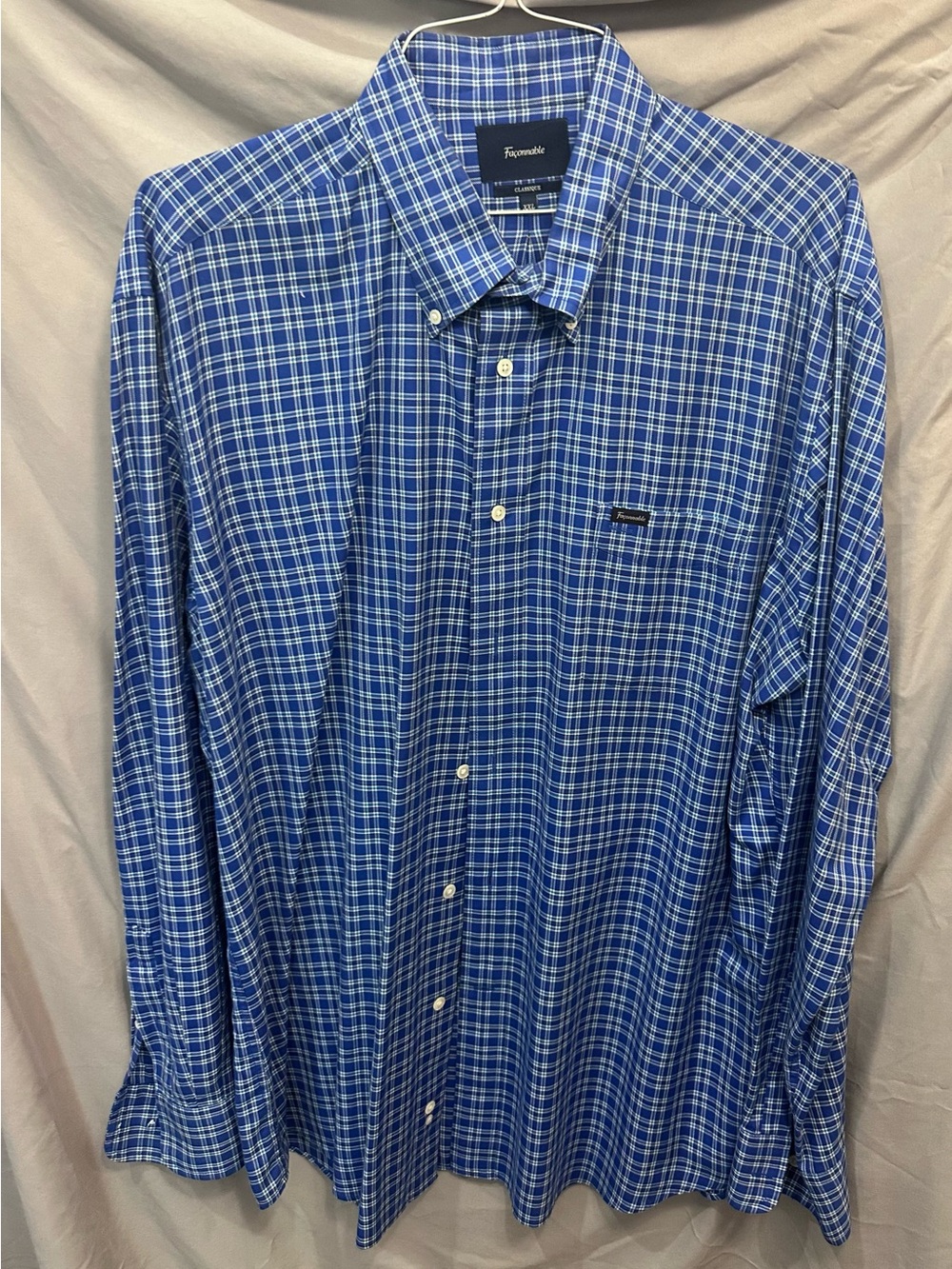 Faconnable Blue and White Plaid Dress Shirt